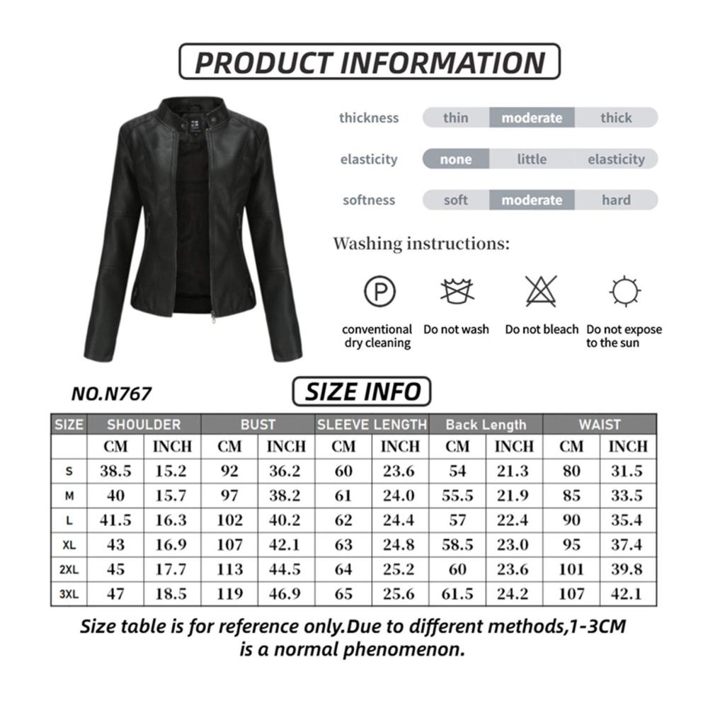 Damen Kunstleder Bikerjacke mit Reißverschluss Reverskragen PU Leder dünn Punk-Stil für Frühling/Herbst (5 Farben