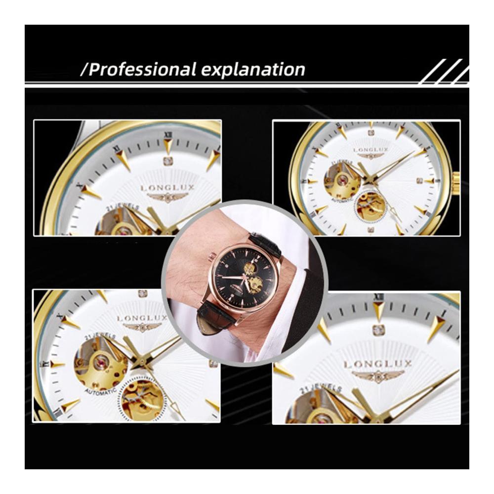 Automatikuhren für Herren | Skelett Mechanik | Wasserdicht bis 5 ATM | Edelstahlband mit Römischen Ziffern | Leuchtende Business-Uhr in Gold