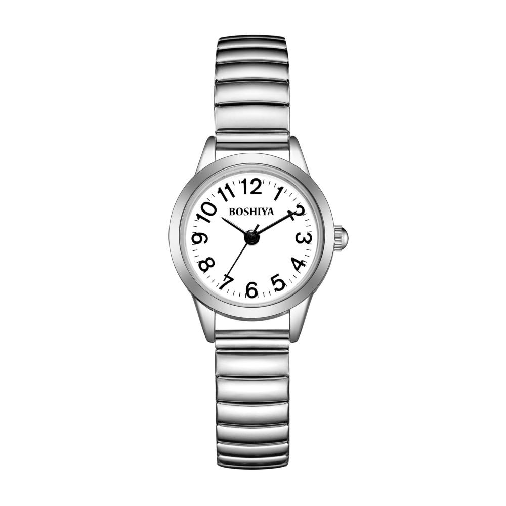 Damen Armbanduhr 23mm Edelstahl Elegant - Analog Quarz Uhr mit Großem Digital Zifferblatt Elastischem Armband - Gold/Silber Design