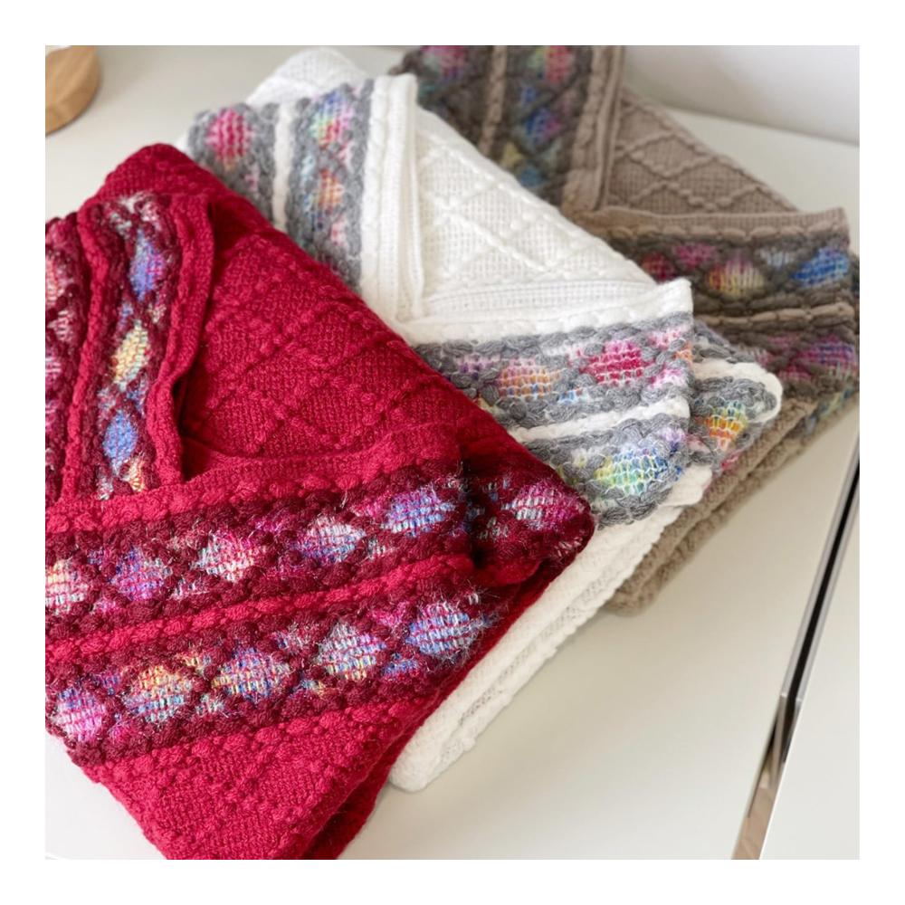 Damen Strickponcho im Ethnostil mit Quasten - Herbst-Winter Cape & Retro Pullover