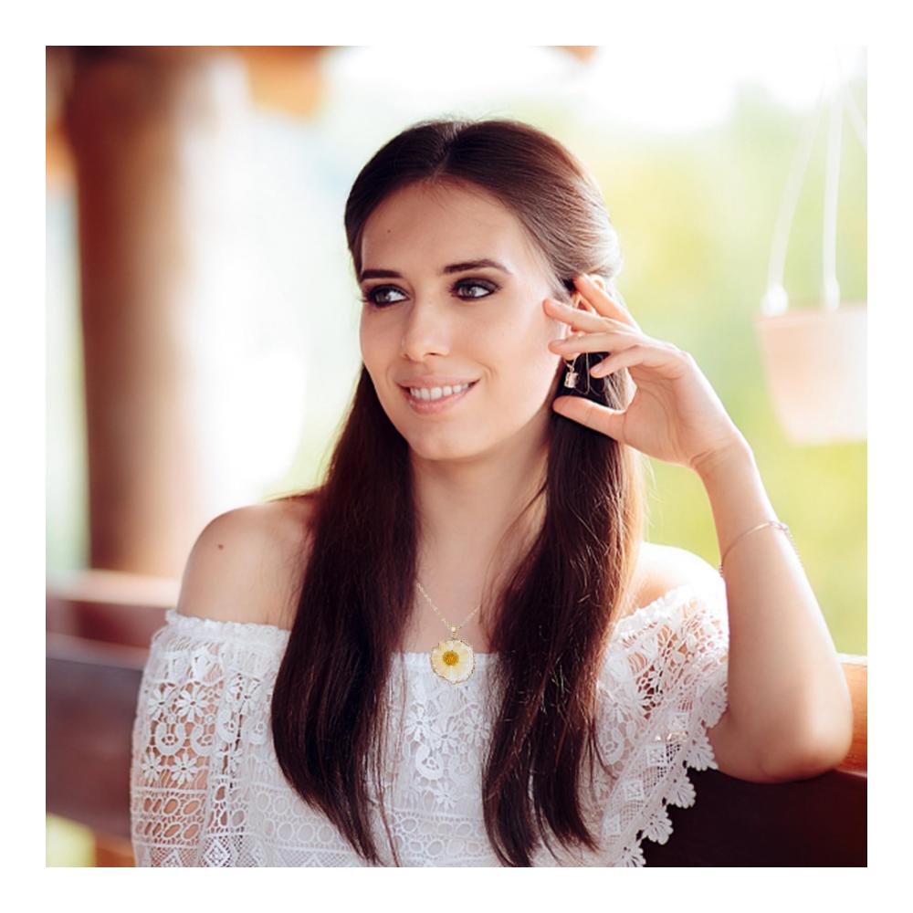 Daisy Sonnenblume Schmuck-Sets Goldene Halskette mit gepresster Blume und passenden Ohrringen – Handgefertigte Personalisierte Damen-Tropfenanhänger