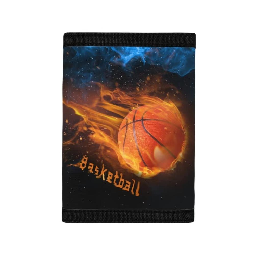 Jungen Geldbörse Leichter Geld-Organizer mit Kartenfach Münztaschen & Feuer-Basketball-Design