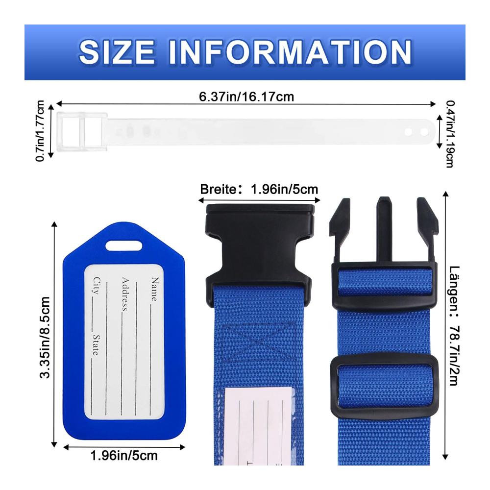 Gepäckgurte & Kofferbänder Set - 4 Stück Premium Koffergurte mit einstellbarer rutschfester Funktion inkl. Kofferanhänger für sicheres Reisen (Rosa Marineblau