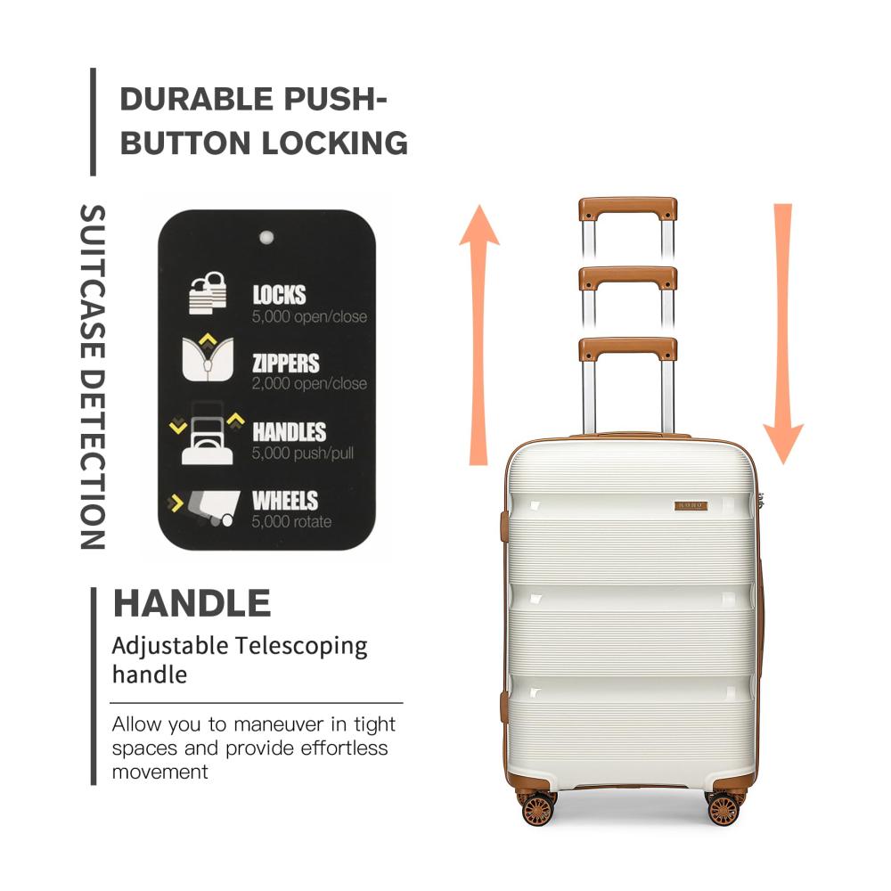KONO Hartschalenkoffer Set - 3-teiliges Reisekoffer Ensemble (65 cm) mit Leicht Reisetasche und Kulturbeutel Mittelgroßes Gepäck-Set in Weiß/Braun