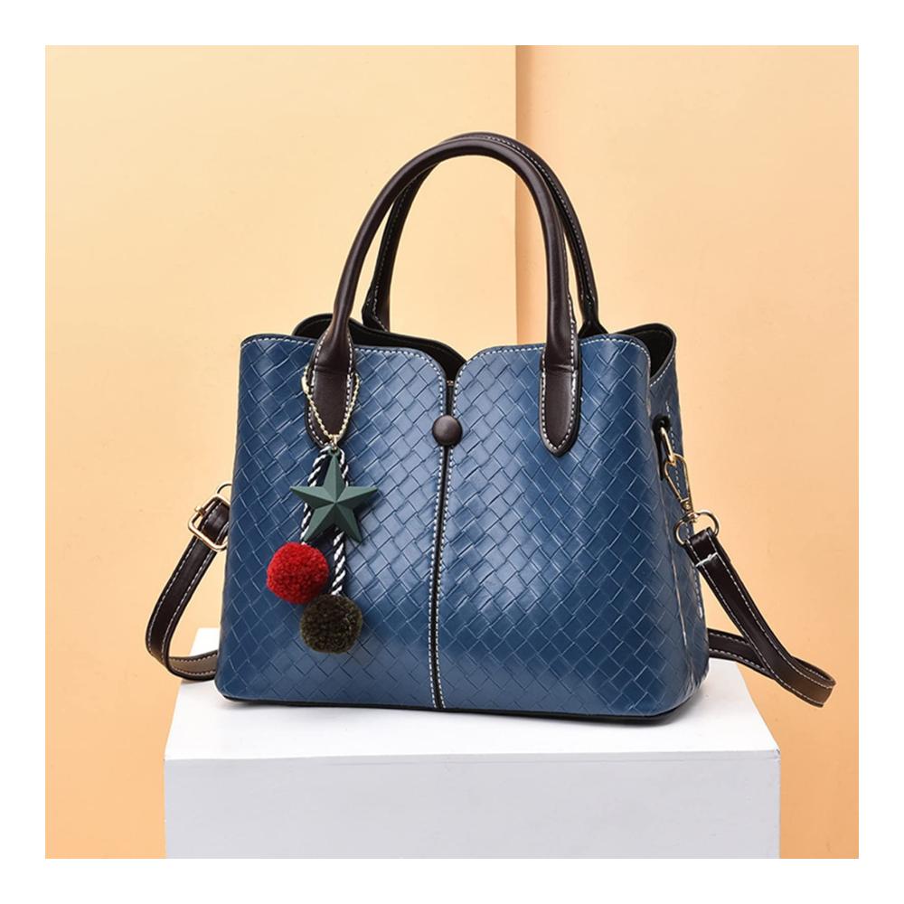 Designer Damen Henkeltasche aus PU-Leder | Großes Fassungsvermögen mehrere Fächer | Stilvolle Umhängetasche mit Pompon