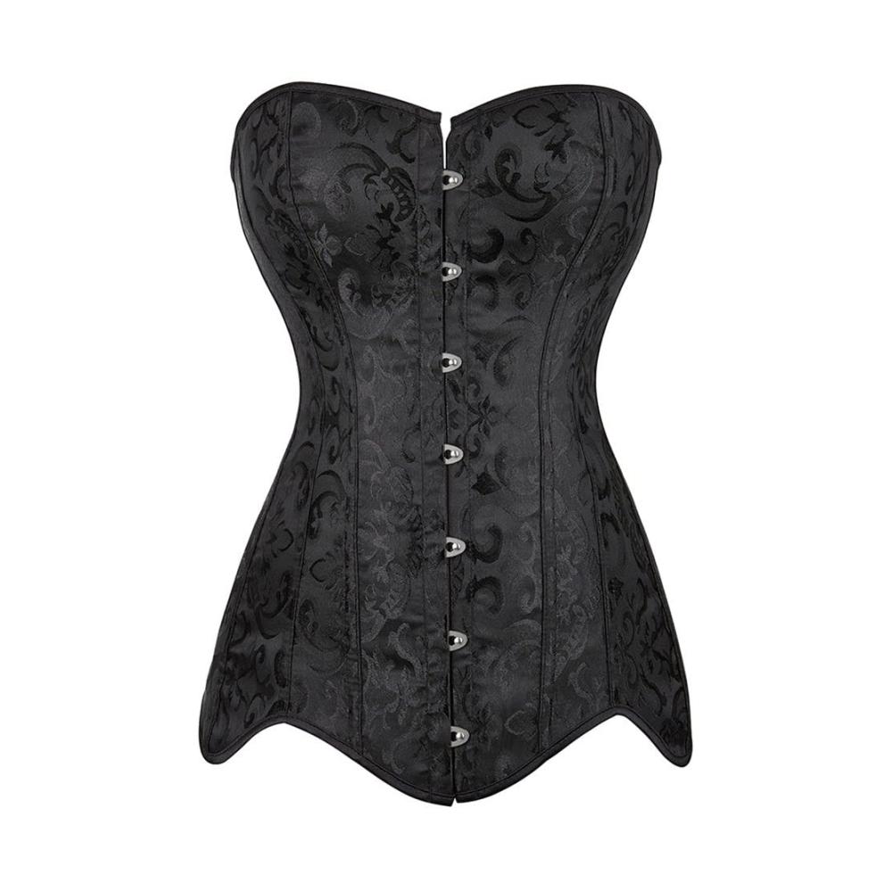 Vintage Jacquard Vollbrustkorsett für Frauen - Schwarz Tummy Control Basque | Long Torso Waist Trainer für Elegante Damen Shapewear für Push-Up und Figurformung