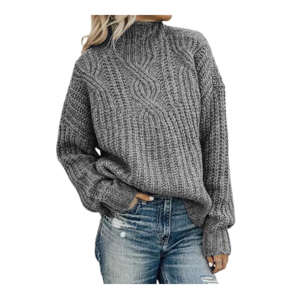 Damen Herbst Winter Pullover Trendiger Zopfmuster Strickpullover mit Langarm – UK Casual Fashion Essentials