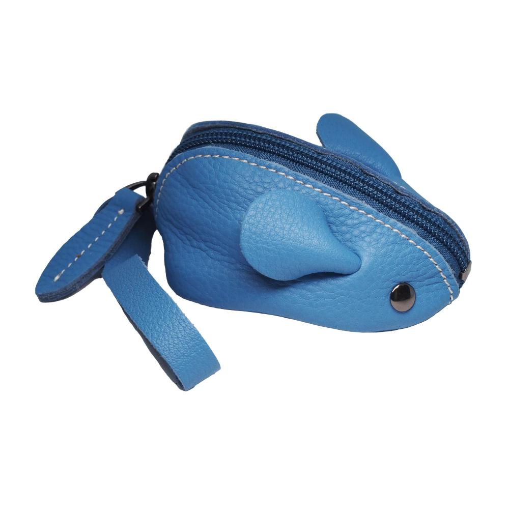 Leder Münzbörse Maus - Schlüsseltasche Kleingeldbörse Münzbeutel Coin Purse Geldbörse in Blau