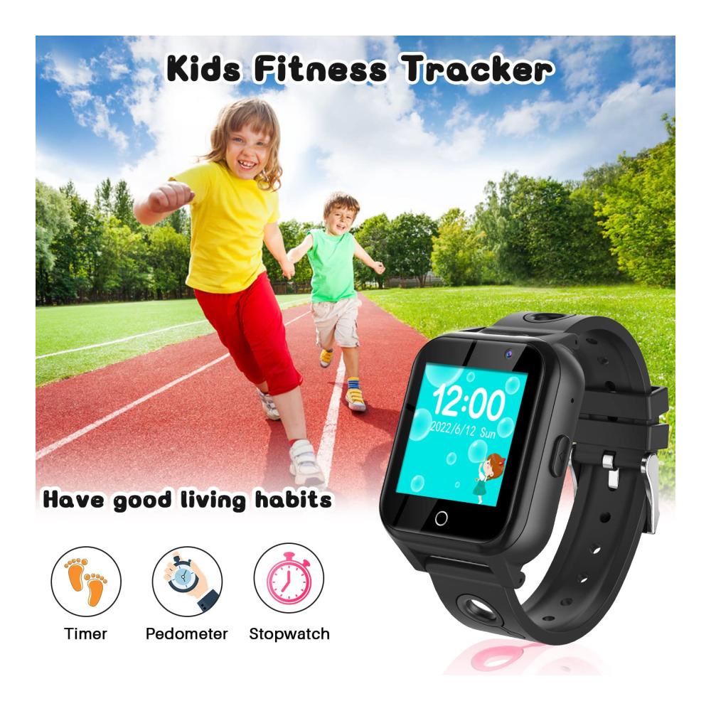 Fashion Smartwatches für Kinder - Spieluhr mit 18 Spielen Schrittzähler Kalorienzähler Taschenlampe MP3-Musik Armbanduhr - Ideales Weihnachts- und Geburtstagsgeschenk für Jungen und Mädchen (Schwarz 3-12 Jahre