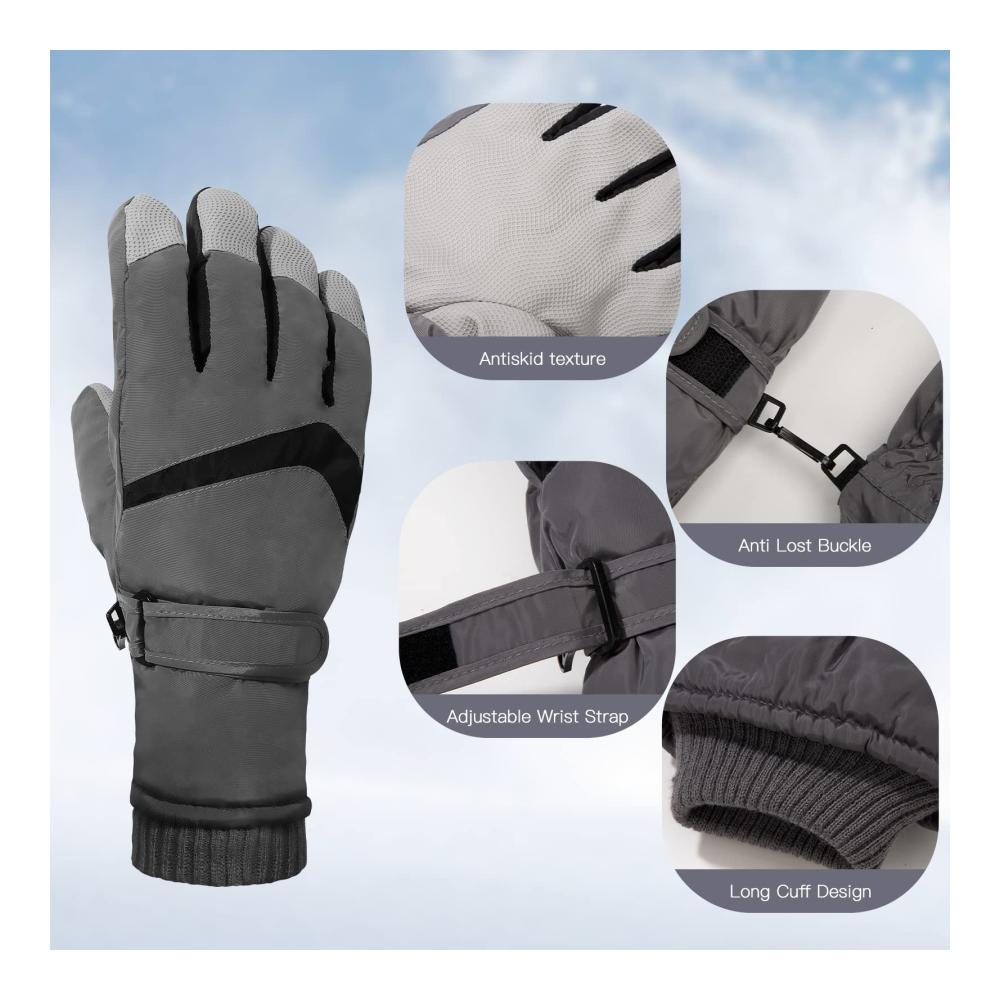 TINGJS Winterhandschuhe Winddichte Skihandschuhe für Wandern Radfahren & Motorradfahren in Grau