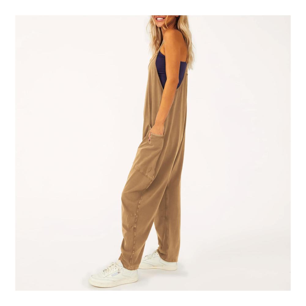 Ärmellose Damen Latzhose mit Großen Taschen und Reißverschluss – Oversize Jumpsuit für Arbeit & Freizeit