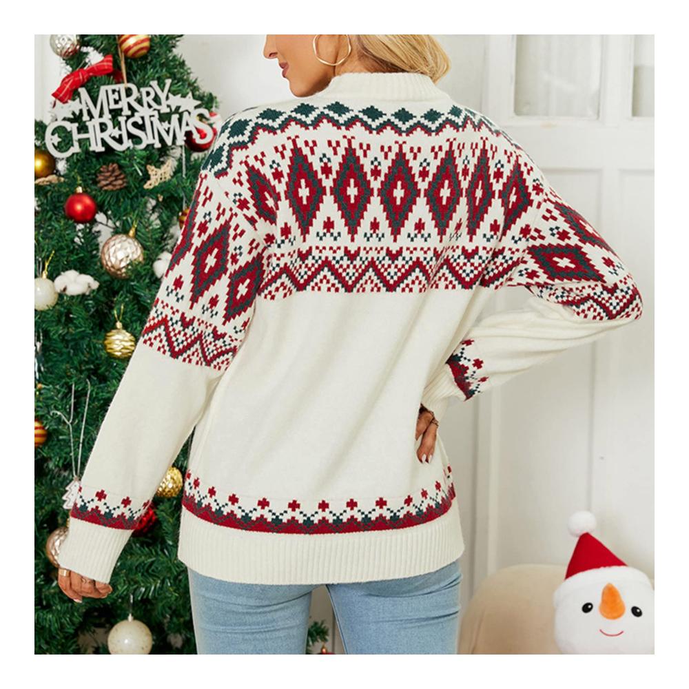 Damen Weihnachtspullover Langarm Winterkleid mit Rundhalsausschnitt lässiger Sweater in Weihnachtsdesign Knielanges Colorblock-Strickkleid für Damen