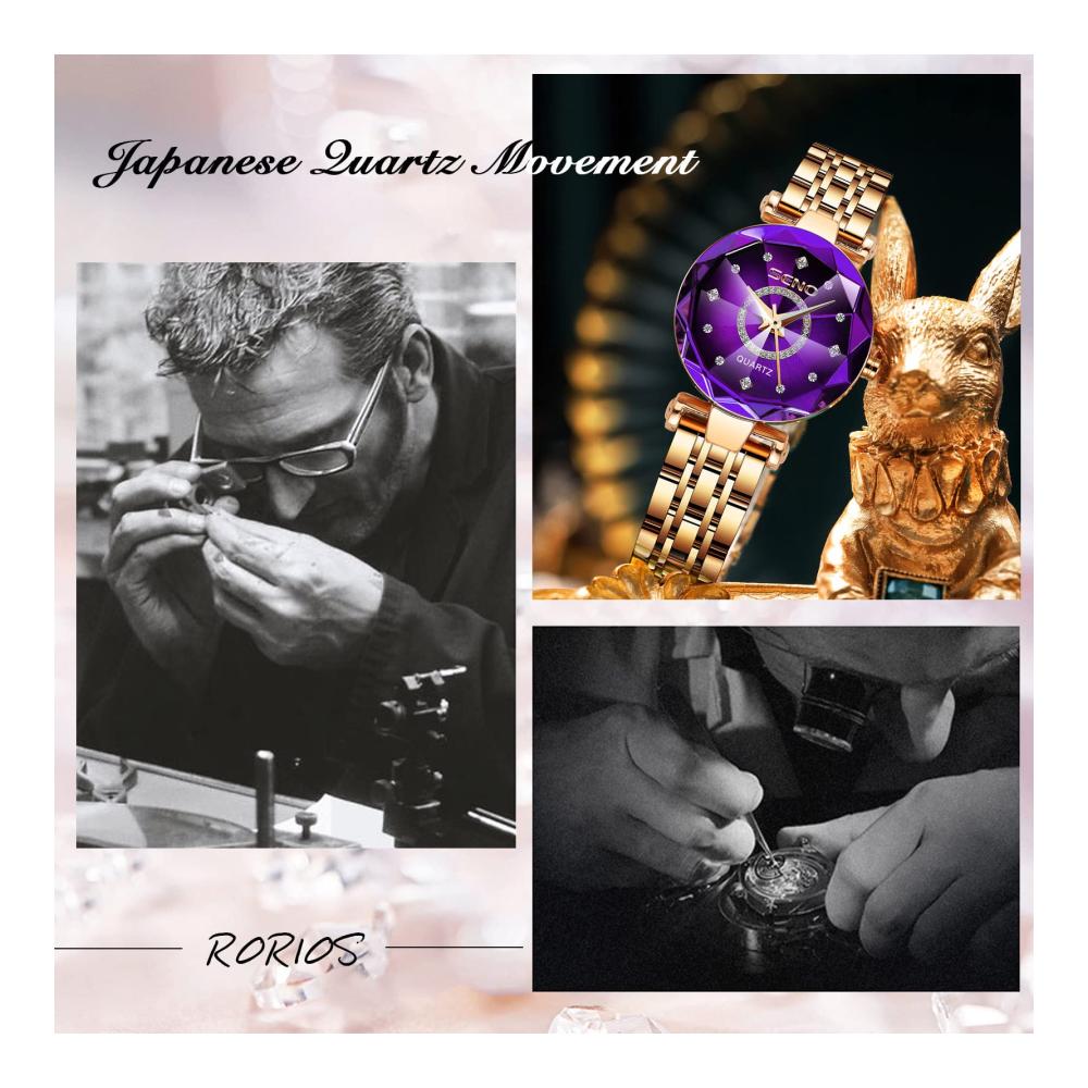 Rorios Damen Armbanduhr Analog Quarz & Wasserdicht - Edelstahlarmband mit Diamanten - Modeuhren für Frauen & Mädchen