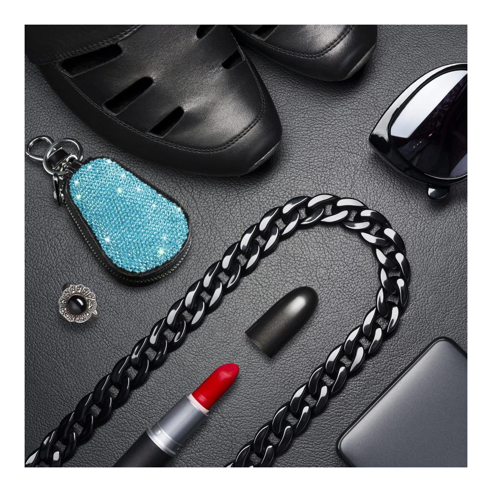 Herren Leder Schlüsselanhänger Etui mit Bling Bling Akzenten - Auto Münzhalter Reißverschluss Fernbedienung Brieftasche (Blau