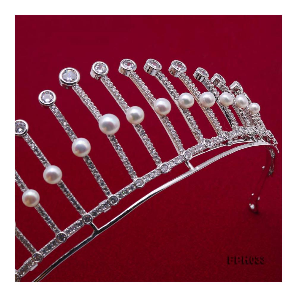 Natürliche Süßwasserperlen Diadem - Elegante JYX Perlkrone 45–75 mm - Flach rund perfekt für Brautschmuck - Weiße Perlen Tiara für Geburtstag und Party - Hochwertiges Kupfer Perlen Accessoire