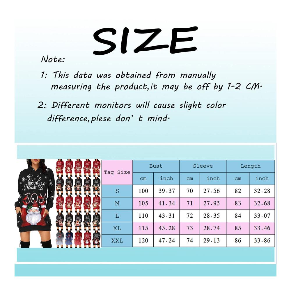 Weihnachtskleid Damen Große Größen | Fahrausweishüllen | 3D Gedruckt mit Weihnachtsmotiv | Weihnachtspullover Christmas Dress | Weihnachts Hoodie Longpullover | Warmes Sweatshirt für Damen | Festliche Geschenkidee