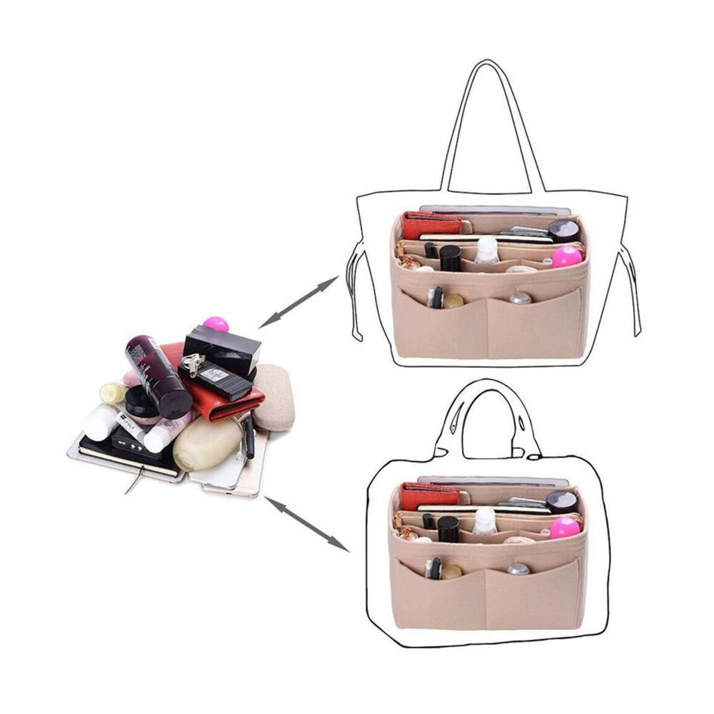 Handtaschen-Organizer Kompakter Filz-Einsatz für Make-up und Geldbörse (Blau Größe S
