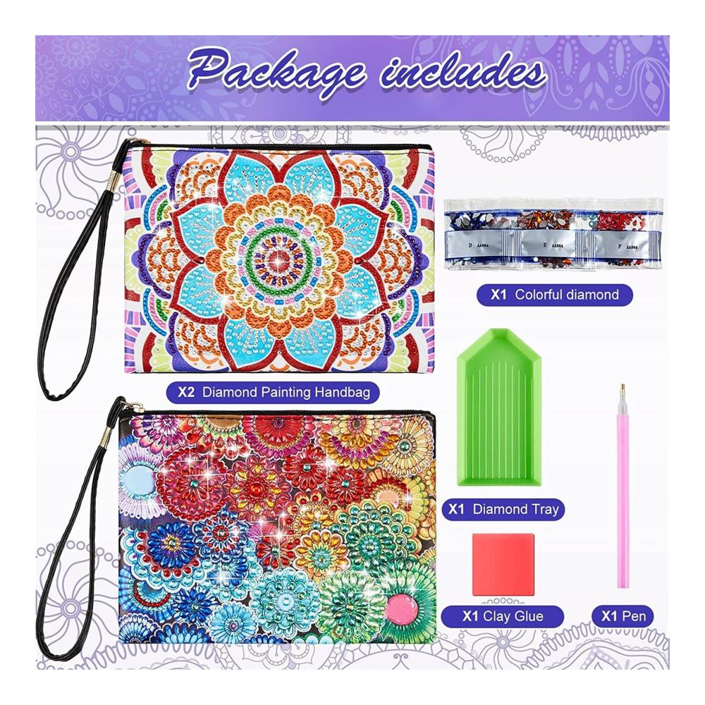 5D DIY Diamond Art Painting Clutch Set - 2 Stylish VIONNPPT Handbags with Chain Ideal Makeup & Travel Gift for Women and Girls