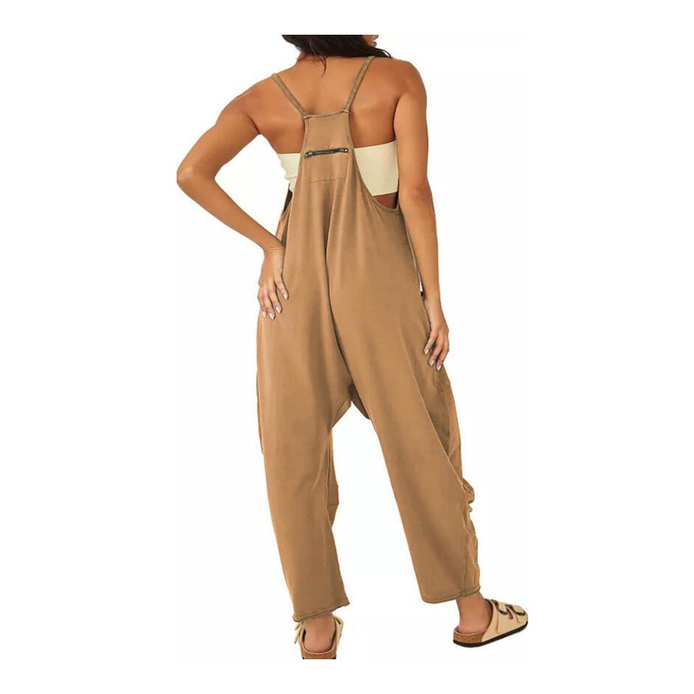 Ärmellose Damen Latzhose mit Großen Taschen und Reißverschluss – Oversize Jumpsuit für Arbeit & Freizeit