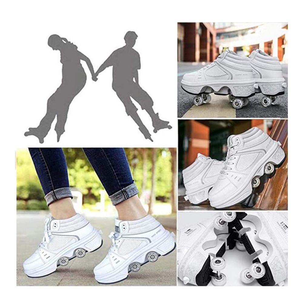 Outdoor Fitnessschuhe und Rollschuhe für Mädchen | 2-in-1 Skate Schuhe mit Deformationsfunktion | Multifunktionale Sportschuhe in Weiß | Größe EUR 34