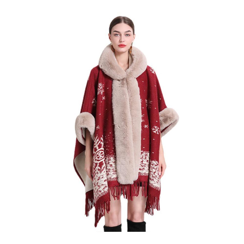 Strick Ponchos & Capes Damen Kunstpelz Schal Winter Umhang mit Pullover - Stilvoller Damen Strick Cape für Herbst Winter und Frühling