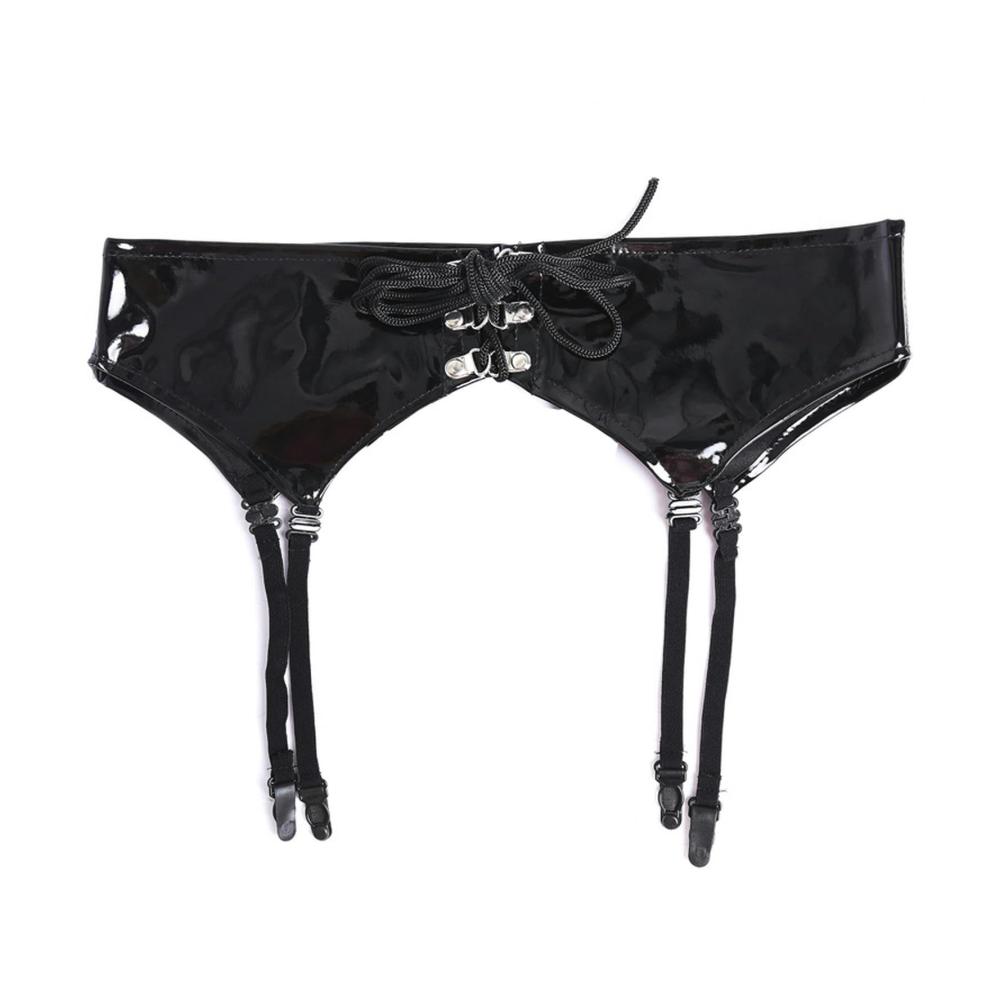 Strumpfgürtel Set Verführerische Schwarz Sexy Dessous mit Wet-Look Lack Leder - Damen Strumpfbänder & Strumpfhalter für Nachtclub Party und mehr