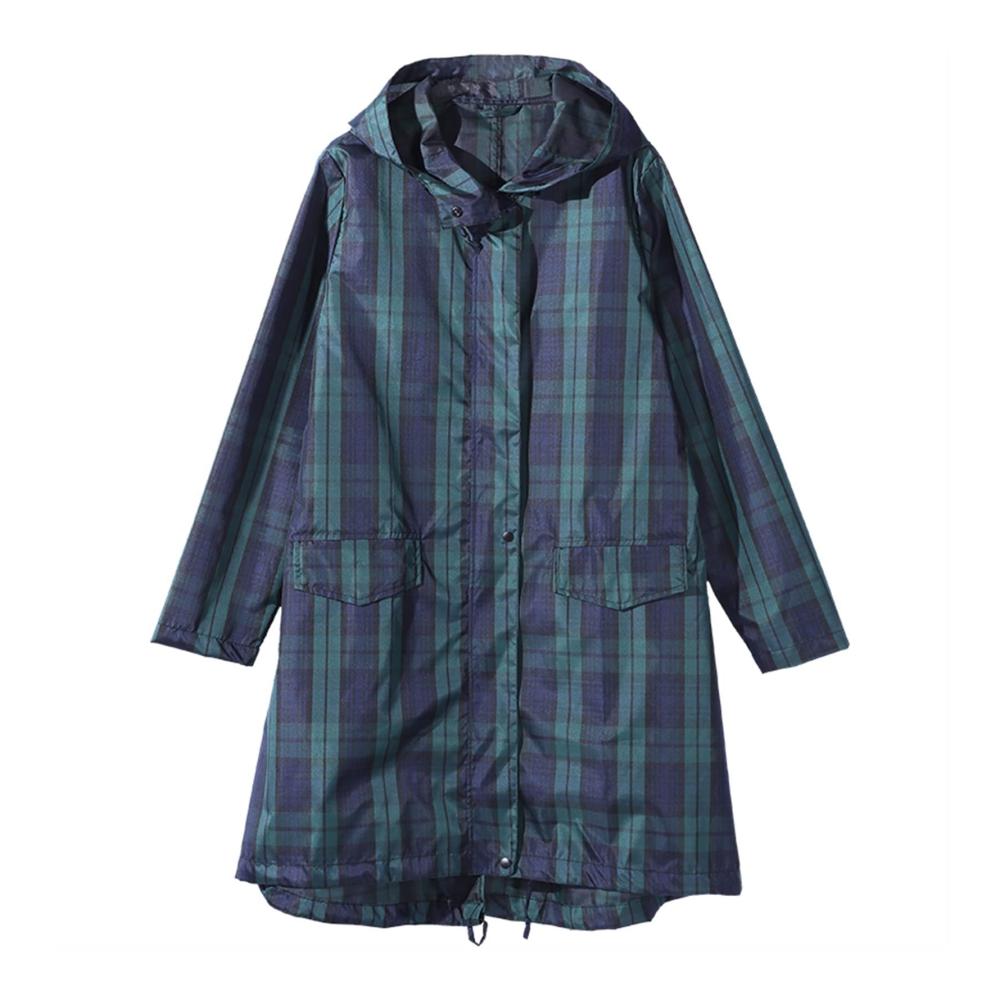 Damen Regenmantel mit Plaid-Muster | Lange Wasserdichte Regenjacke für Wandern Reisen und Outdoor-Aktivitäten | Windjacke & Regenponcho für Damen
