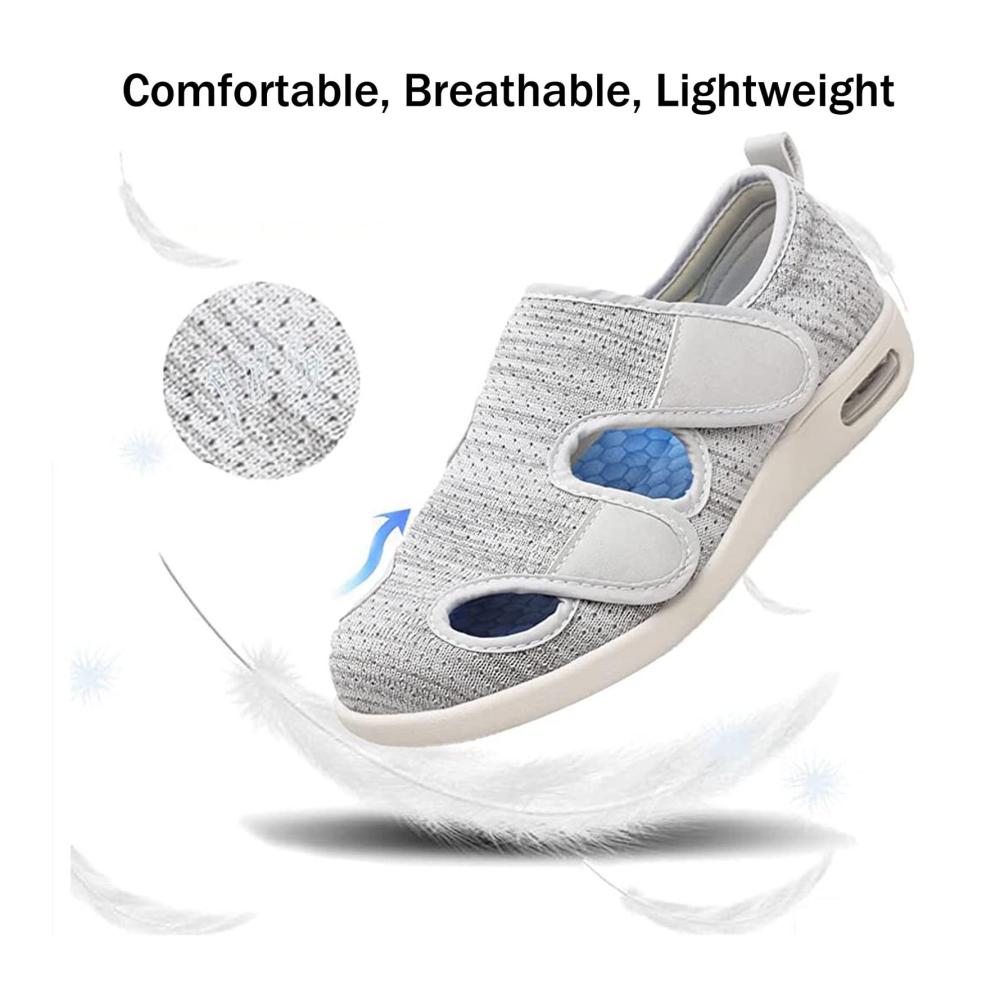 Wanderödem-Diabetikerschuhe - Leichte atmungsaktive Walkingschuhe mit extra breiter Passform verstellbaren Verschlüssen und orthopädischem Komfort für geschwollene Füße Arthritis - Indoor-Outdoor-Freizeit-Sneaker (39 EU Lightgrey