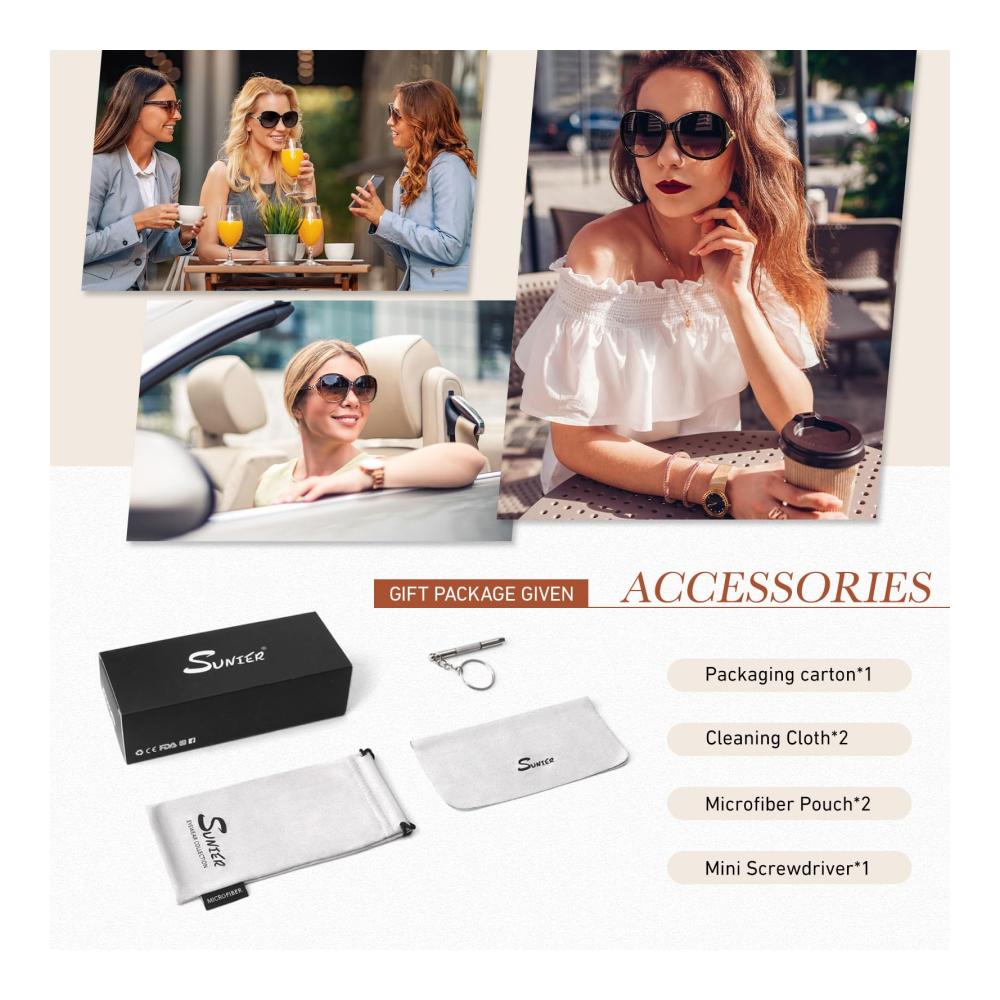 Sunier Damen Polarisierte Großformat Vintage Oversize Sonnenbrille mit 100% UV400 Schutz - Trendy und Klassisch