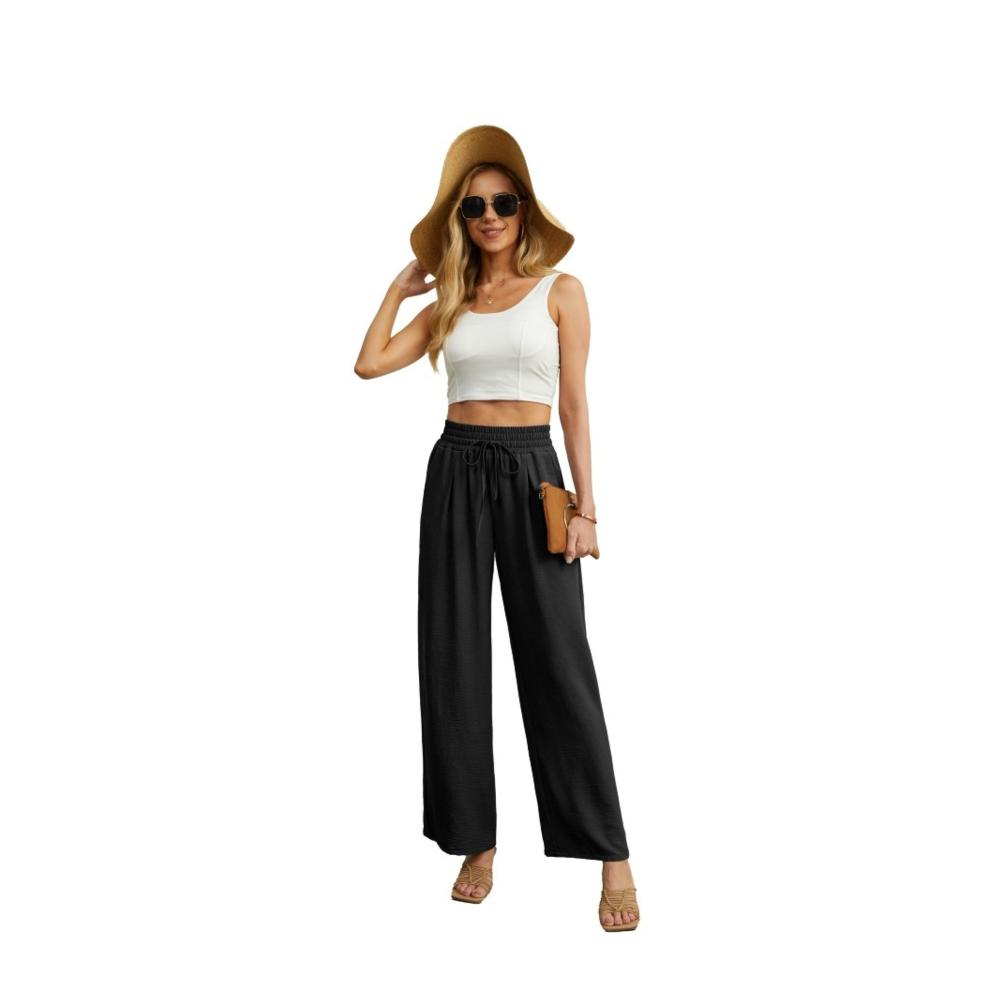 Damen Palazzo Hose Weite High Waist Damenhose mit Taschen Elegant Sommer Yoga Stoffhose Gummizug