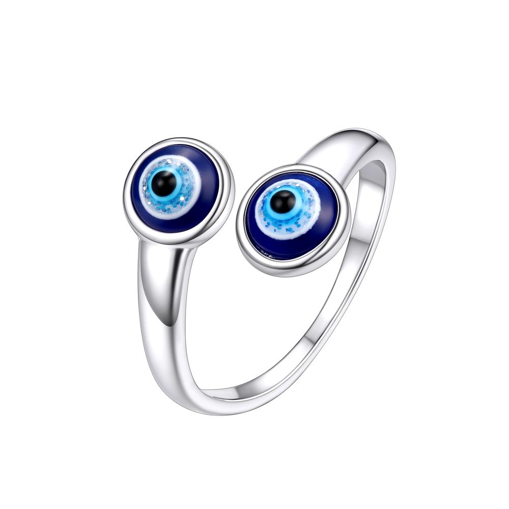 925 Sterling Silber Damenringe Evil Eye Design in Blau Teufelsaugen Fingerring Witziger Boho Modeschmuck für Geburtstag und Muttertag – Offener Ring mit Stil