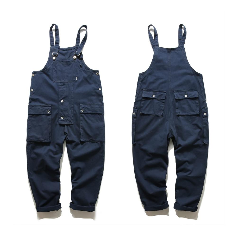Streetwear Safari-Overalls für Herren Stilvolle Cargohose mit Multi-Pockets Outdoor Latzhose für Arbeit und Freizeit Baggy Fit in lässigem Hip-Hop-Design (Blau