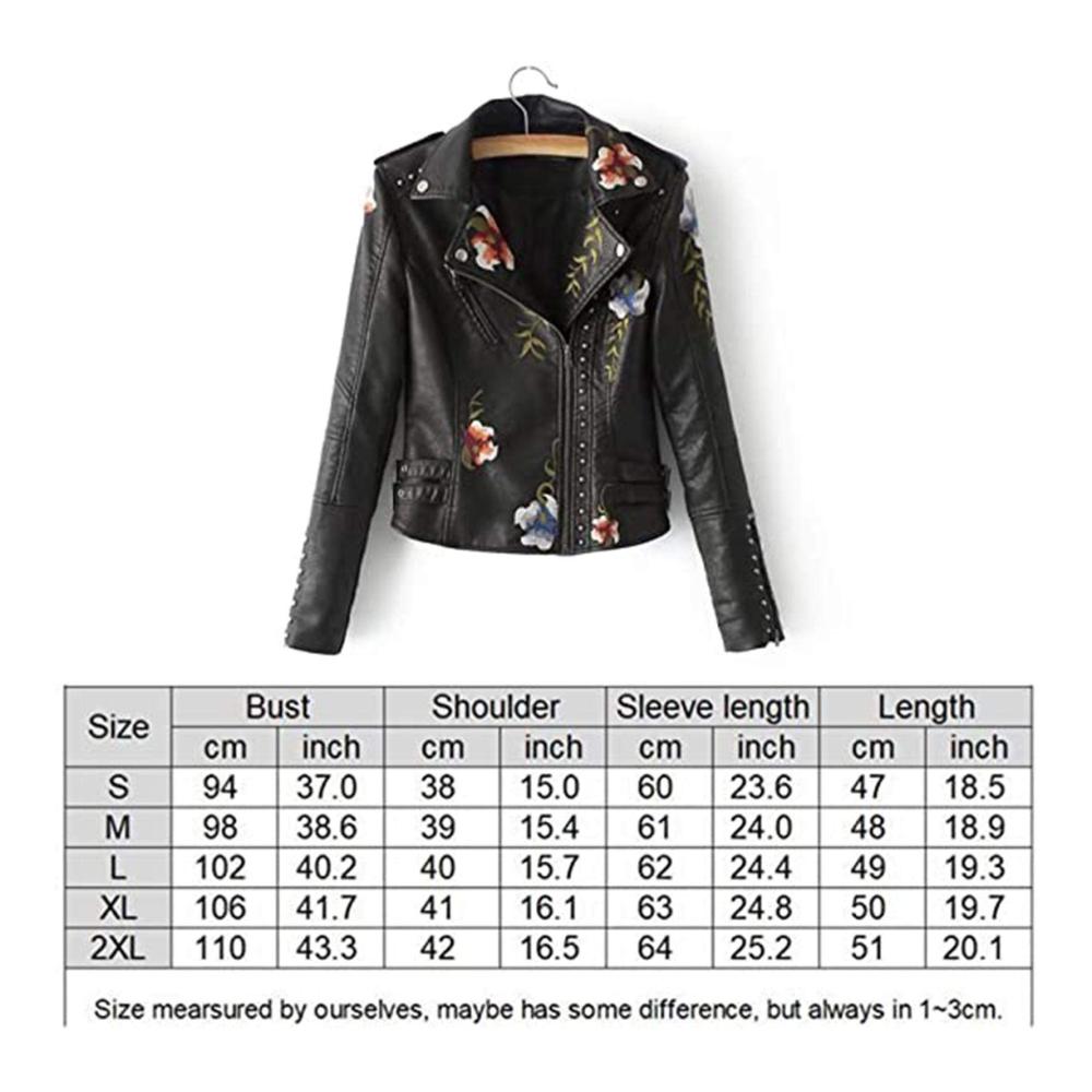 Blumige Damen Lederjacke - Florale Bestickung Klassischer Bikerstil