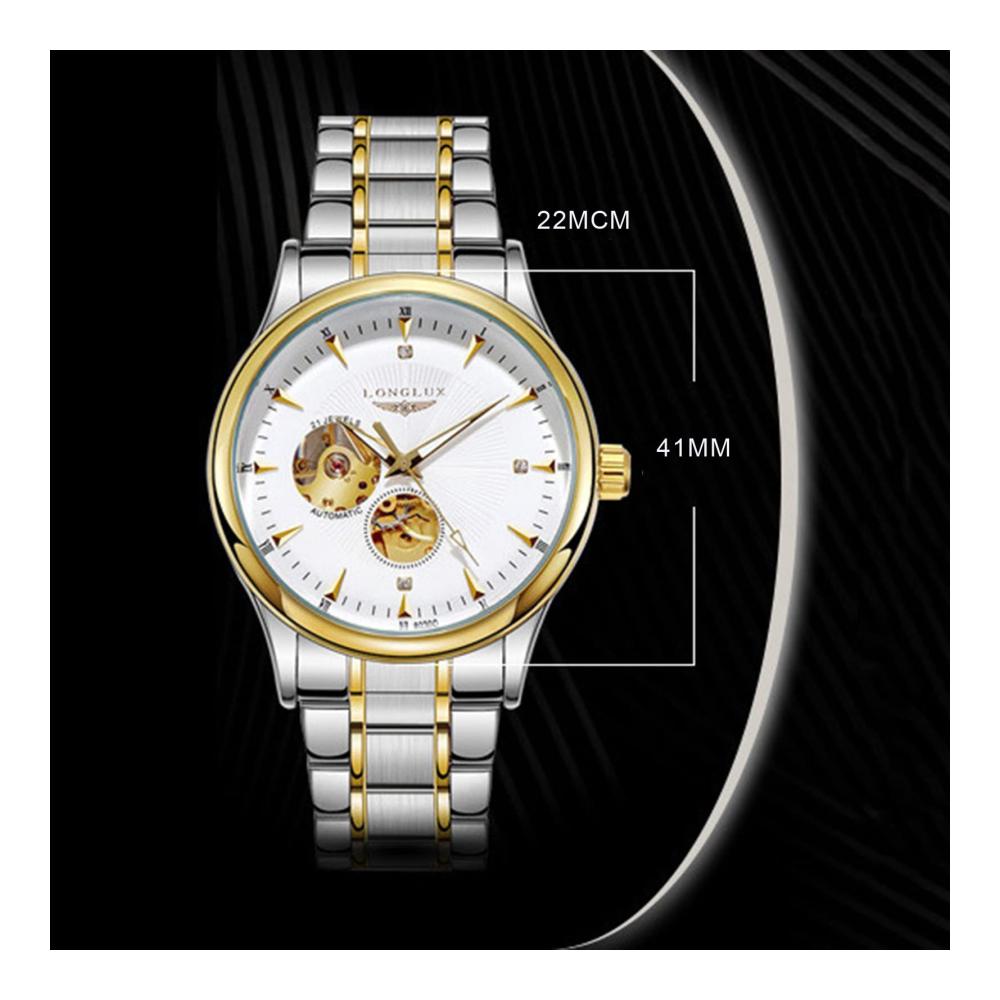 Automatikuhren für Herren | Skelett Mechanik | Wasserdicht bis 5 ATM | Edelstahlband mit Römischen Ziffern | Leuchtende Business-Uhr in Gold