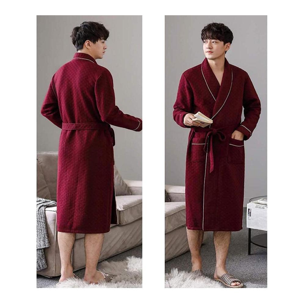 Eleganter Herren Bademantel aus 100% atmungsaktiver Baumwolle | Leichter Morgenmantel mit Taschen & Gürtel | Ideal für Frühling Sommer Herbst | Perfektes Geschenk für Partys | Robe in Rot Größe XL
