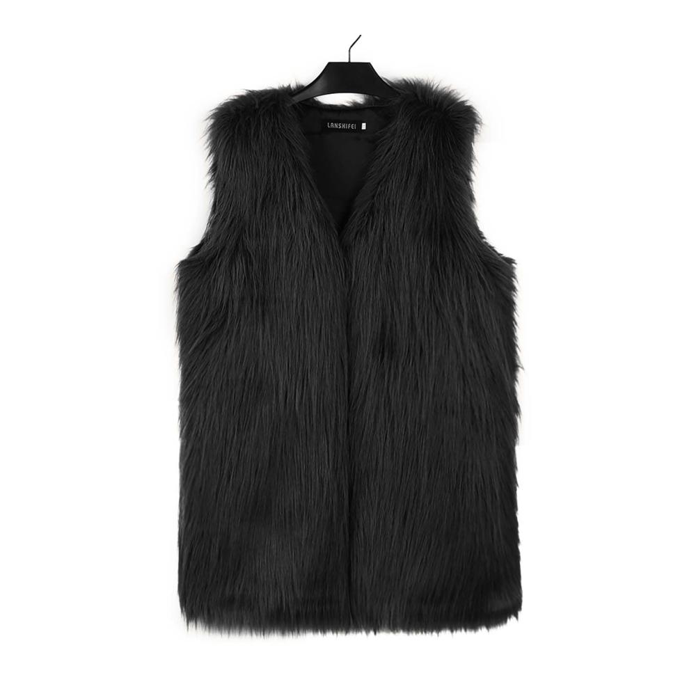 Damen Kunstpelzweste mit V-Ausschnitt – Zottelige ärmellose Winterjacke für Damen warme Herbstmode eleganter Mantel in Einzelfarbe