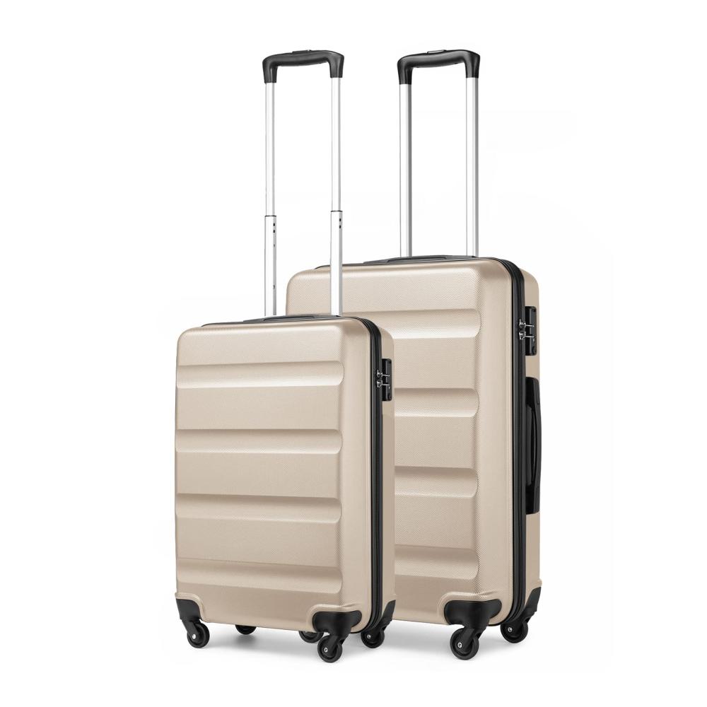 Gepäck-Sets Leichte Hartschalenkoffer KONO Kofferset 2-teilig (M und L) mit 4 Rollen TSA-Schloss in Gold – Ideale Reisekoffer mit den Maßen 55x38x20cm und 66x45x26cm