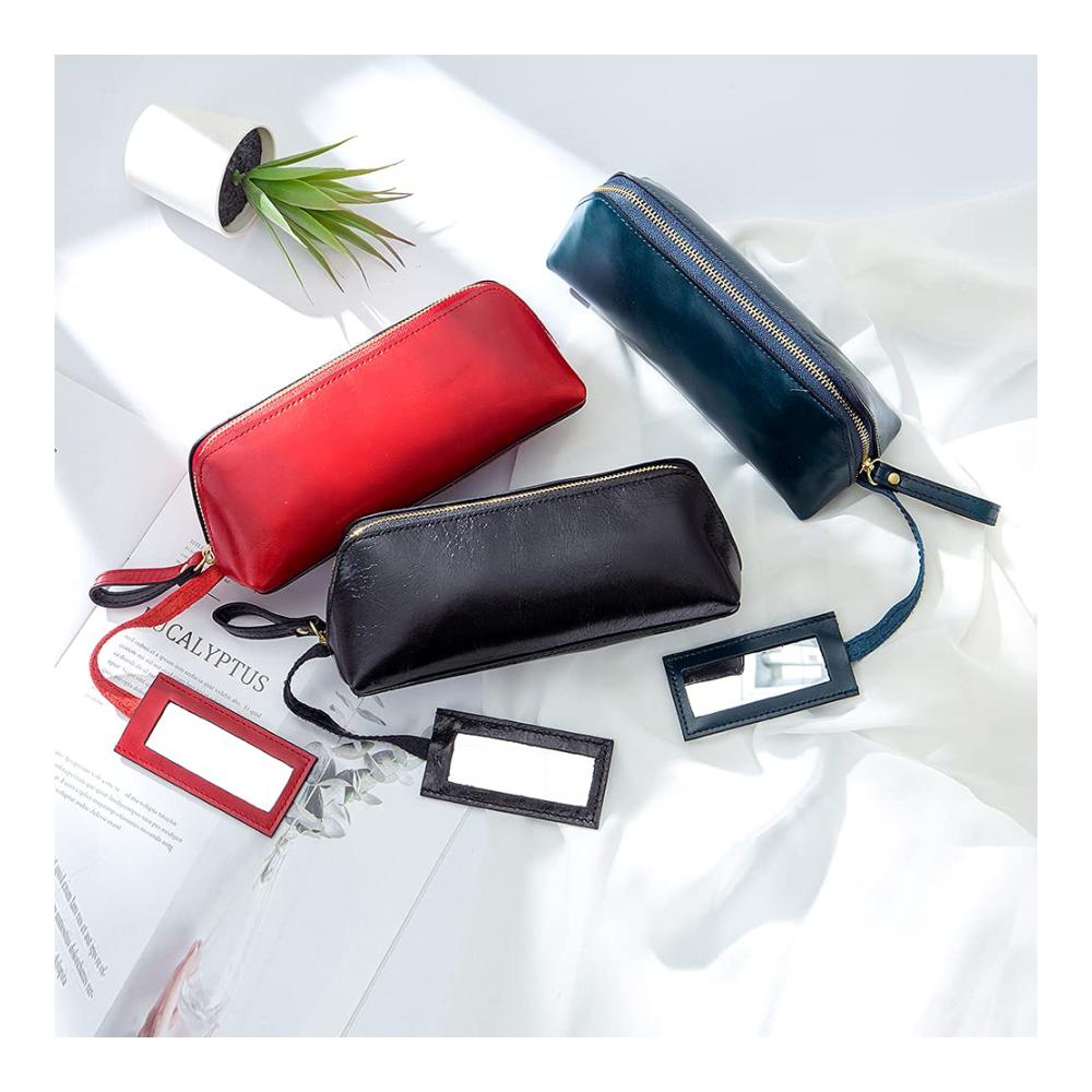 Exquisite Damen Kosmetiktasche – Tragbare hochwertige Clutch aus rotem Leder modern und multifunktional ideal für unterwegs – Kleine Make-up-Tasche im S-Format