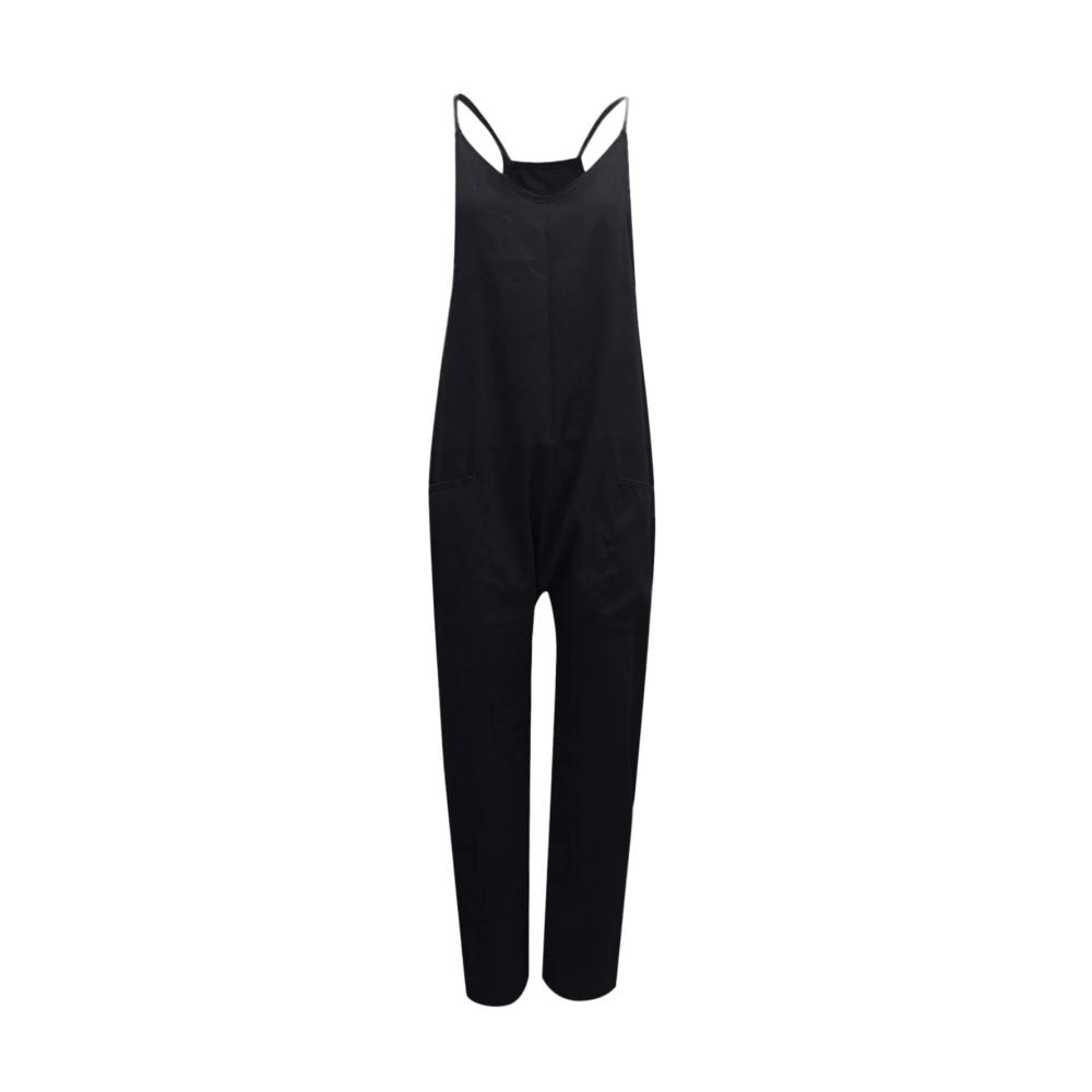 Sommerlicher Damen Jumpsuit - Lässiger Overall mit V-Ausschnitt Oversize-Design und Reißverschluss hinten. Elegante Arbeitshose mit bequemem Riemen und praktischen Taschen