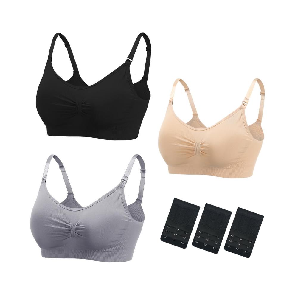 Schwangerschafts- und Still-BH Set Kabelloses Bralette mit Pads Verlängerungen & Clips (3 Stück) - Optimale Unterstützung für werdende Mütter