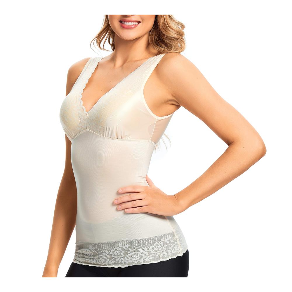 Figurformendes Damen Unterhemd mit Spitze - V-Ausschnitt Shapewear Cami Top für elegante Sommer-Outfits