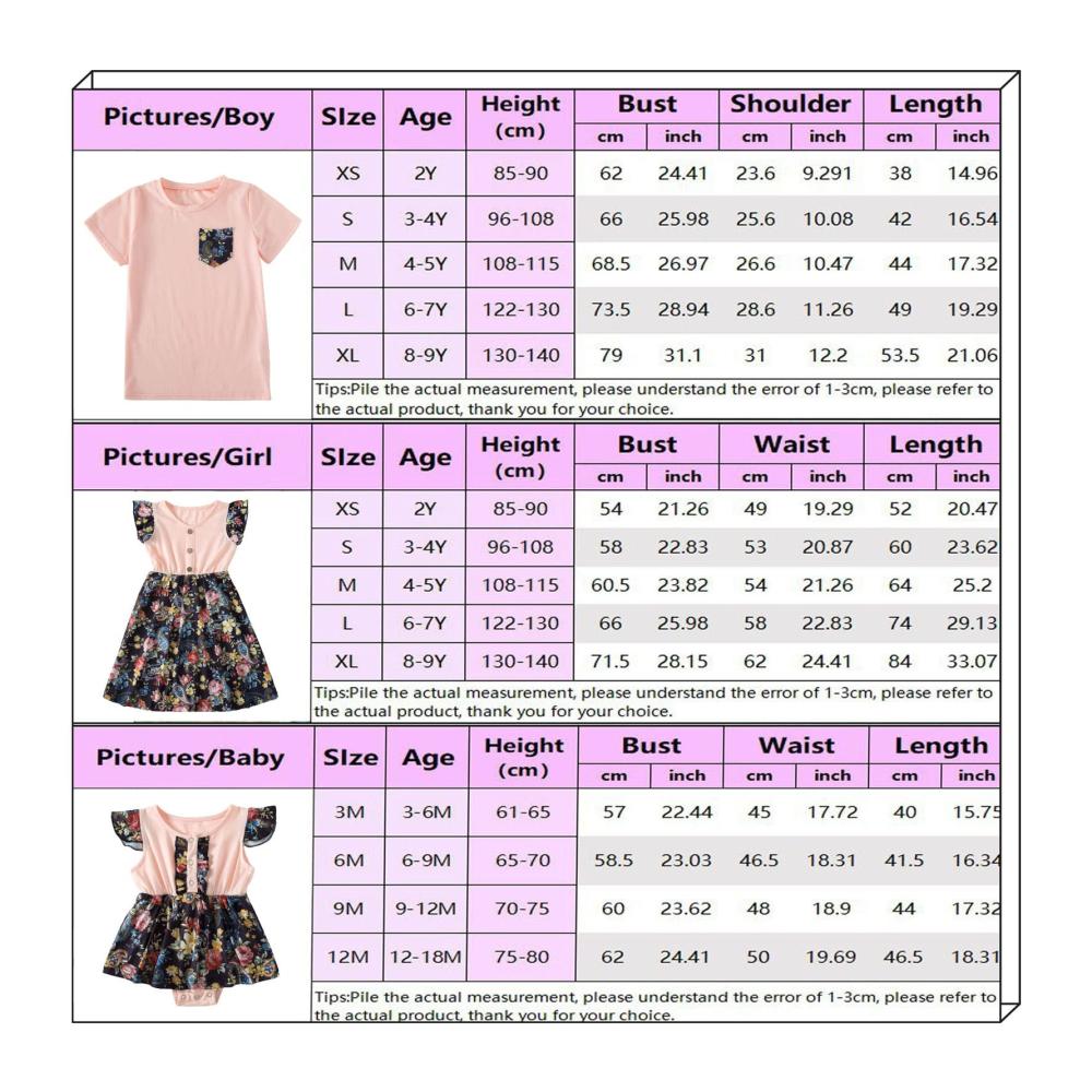 Sommerliche Familien-Outfits Florales V-Ausschnitt Kleid für Mutter & Tochter Knielang dazu Vater & Sohn Kurzarm-T-Shirts
