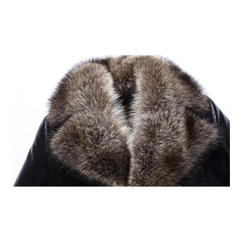 Luxuriöser Herrenmantel mit weichem Waschbär Pelz-Kragen Faux-Leder Winterparka