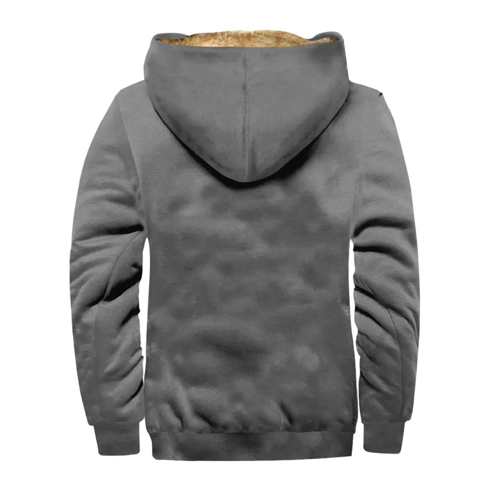 Winter Herrenjacke mit Warmfleece Kapuze und Vintage-Druck - Langarm Kordelzug Reißverschluss Taschen (Y01