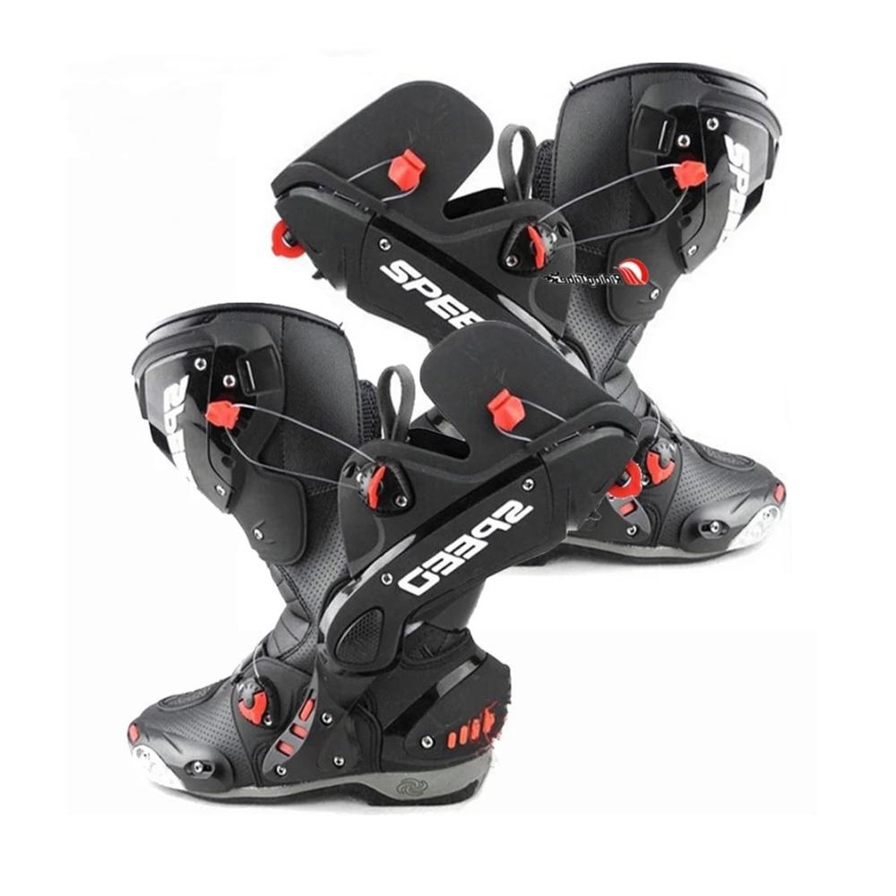 Rennsport Motorradstiefel Herren - Schutzschuhe mit Fersen-Antikollisionsdesign Größe 40–45 Dichtigkeits-Einstellvorrichtung in Rot - Sneaker Style