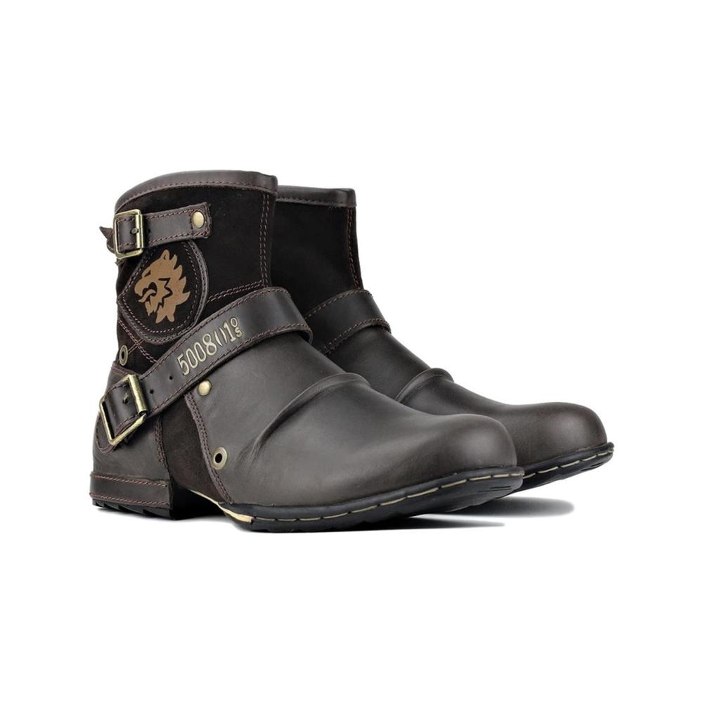 Herren Moto Stiefel Lederstiefel mit Reißverschluss Übergröße 46 EU Westernstil Kaffeebraun