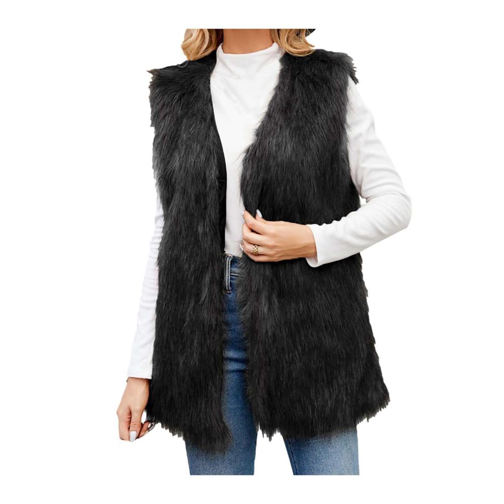 Damen Kunstpelzweste mit V-Ausschnitt – Zottelige ärmellose Winterjacke für Damen warme Herbstmode eleganter Mantel in Einzelfarbe