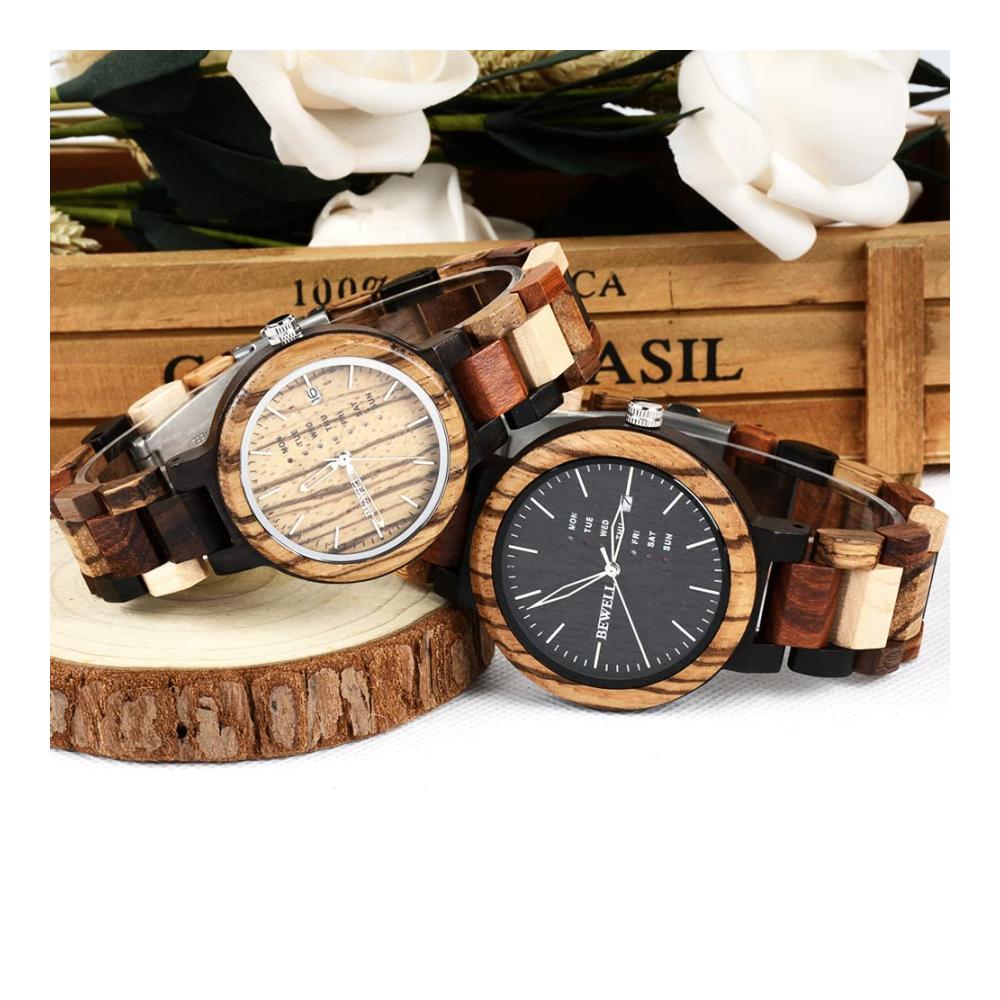 Sandelholz Armbanduhr für Damen mit Japanischer Analogbewegung und Kalender - Stilvolle Armbanduhren 020AL