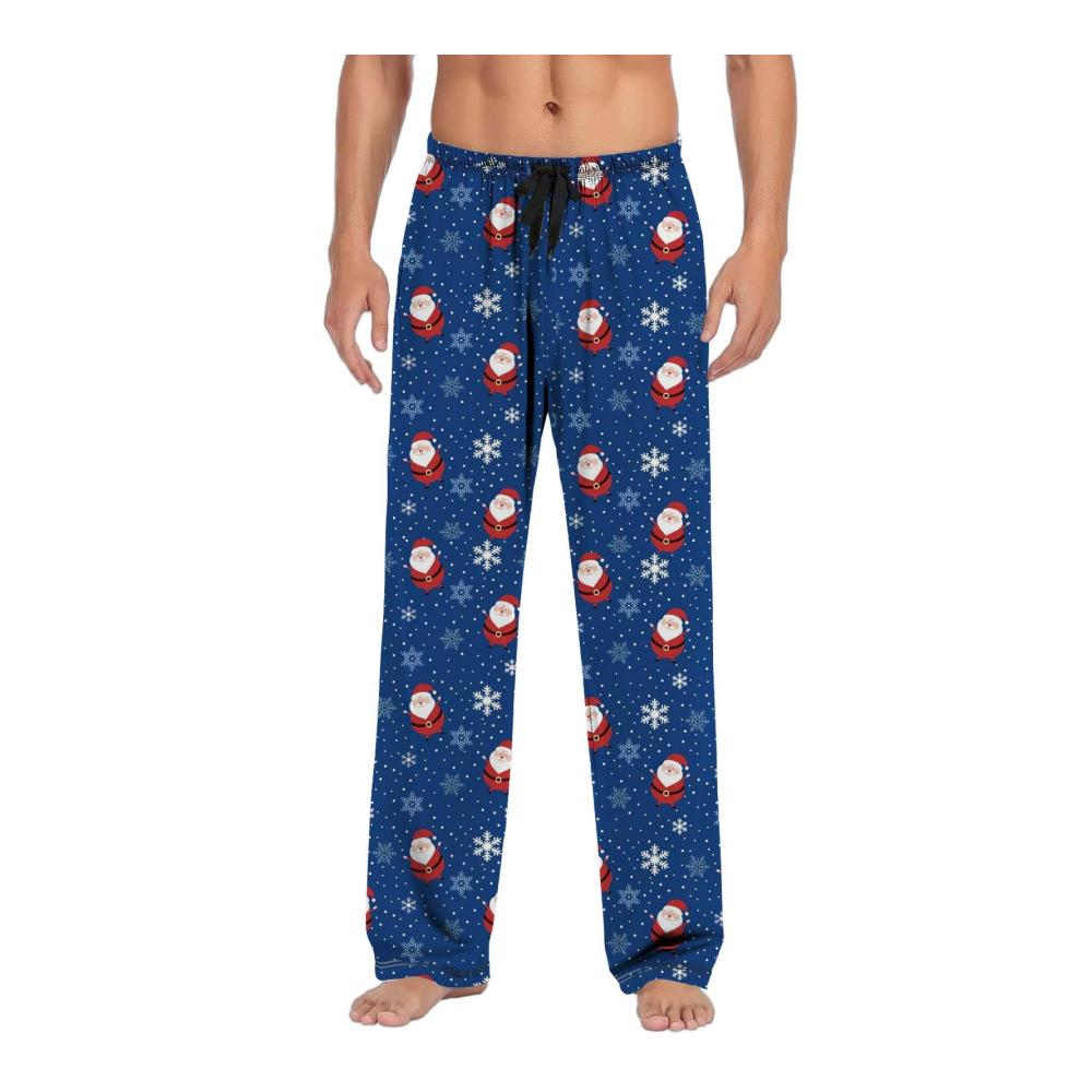 Weihnachtliche Herren Schlafanzughose - Festliche Pyjamahose mit Schnürung gedrucktem Weihnachtsmuster und lässigem Baggy-Stil für gemütliche Nächte