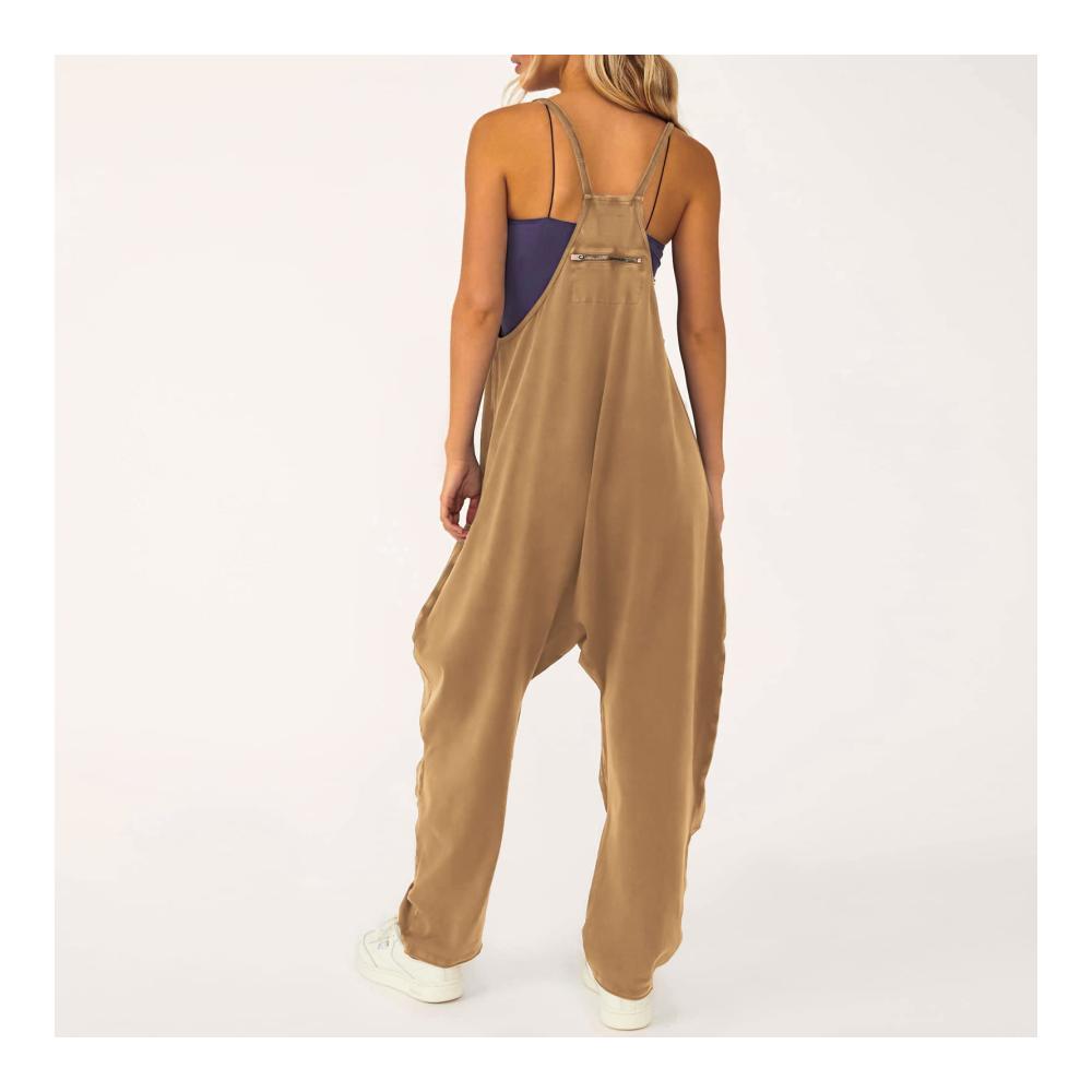 Ärmellose Damen Latzhose mit Großen Taschen und Reißverschluss – Oversize Jumpsuit für Arbeit & Freizeit